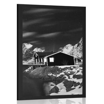 Plakat krajobraz w Norwegii w czerni i bieli