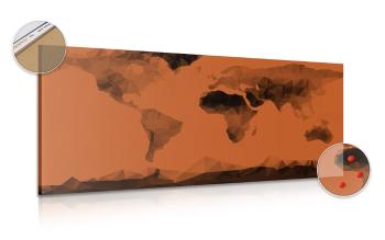 Obraz na korku mapa świata w stylu poligonalnym w kolorze pomarańczowym - 120x60