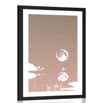 Plakat z passepartout odbicie księżyca - 30x45 silver