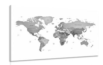 Obraz mapa świata w czarno-białej kolorystyce - 60x40