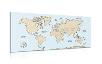 Obraz beżowa mapa świata na niebieskim tle - 120x60