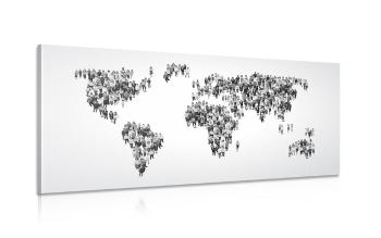 Obraz mapa świata składająca się z ludzi w wersji czarno-białej - 100x50