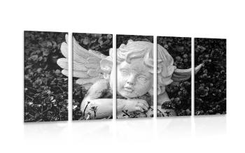 5-częściowy obraz leżący aniołek w wersji czarno-białej - 200x100