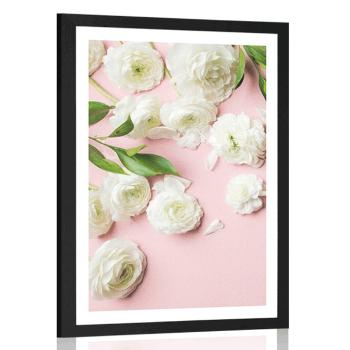 Plakat z passe-partout róże w romantycznym wzorze - 60x90 silver