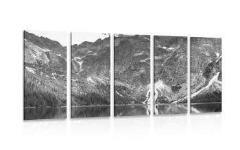 5-częściowy obraz Morskie Oko w Tatrach w wersji czarno-białej - 100x50