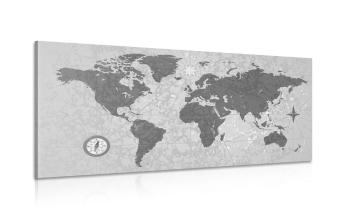 Obraz mapa świata z kompasem w stylu retro w wersji czarno-białej - 120x60