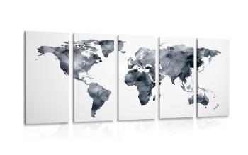 5-częściowy obraz wielokątna mapa świata w wersji czarno-białej