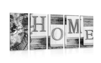 5-częściowy obraz litery Home w wersji czarno-białej - 200x100