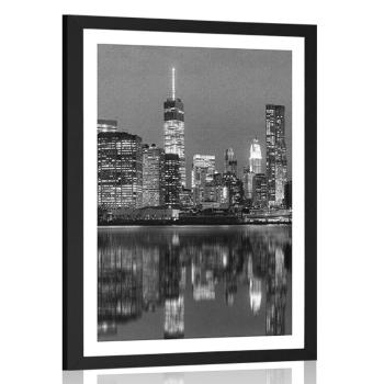 Plakat z passe-partout odbicie Manhattanu w wodzie w czerni i bieli - 20x30 white