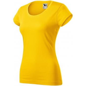T-shirt damski slim fit z okrągłym dekoltem, żółty, XL
