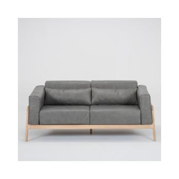 Ciemnoszara sofa z bawolej skóry z konstrukcją z litego drewna dębowego Gazzda Fawn, 180 cm