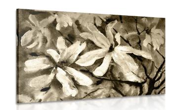 Obraz kwitnące akwarelowe drzewo w sepii - 120x80