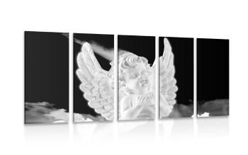 5-częściowy obraz czarno-biały opiekuńczy aniołek na niebie - 100x50