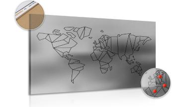 Obraz stylizowana mapa świata w wersji czarno-białej na korku - 90x60  peg