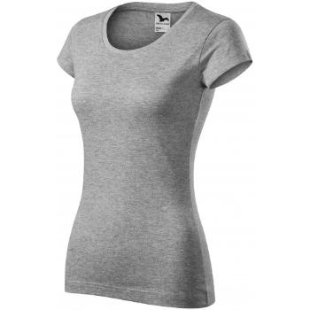T-shirt damski slim fit z okrągłym dekoltem, ciemnoszary marmur, L