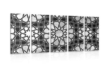 5-częściowy obraz orientalna mozaika w wersji czarno-białej - 100x50