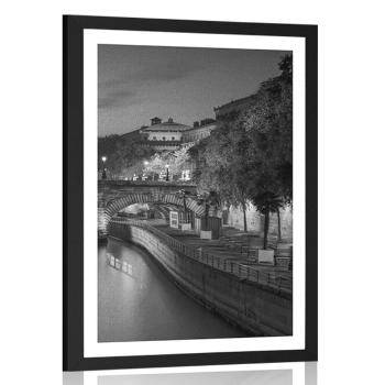 Plakat z passe-partout nabrzeże Paryża w czerni i bieli - 20x30 white