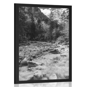 Plakat czarno-biały krajobraz górski - 60x90 silver