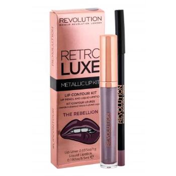 Makeup Revolution London Retro Luxe Metallic Lip Kit zestaw Płynna pomadka 5,5 ml + Konturówka do ust 1 g dla kobiet Uszkodzone pudełko The Rebellion