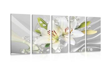 5-częściowy obraz biała lilia na interesującym tle - 100x50