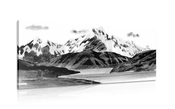 Obraz malowany krajobraz górski w wersji czarno-białej