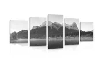5-częściowy obraz zachód słońca nad Dolomitami w wersji czarno-białej - 200x100