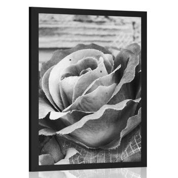 Plakat elegancka róża w stylu vintage w czarno-białym wzornictwie - 60x90 black