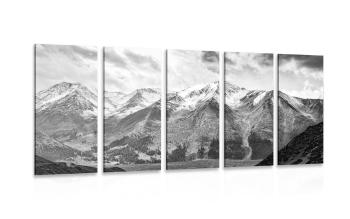 5-częściowy obraz piękna górska panorama w wersji czarno-białej - 100x50