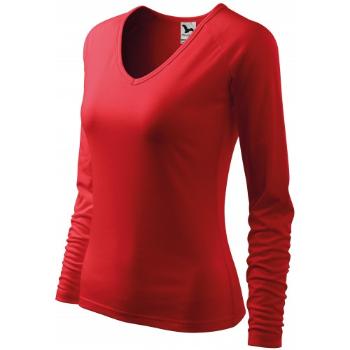 Damska dopasowana koszulka, dekolt w szpic, czerwony, XL