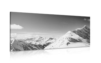 Obraz góry pokryte śniegiem w wersji czarno-białej - 120x60