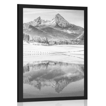 Plakat śnieżny krajobraz w Alpach w czerni i bieli - 20x30 silver