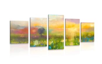 5-częściowy obraz obraz olejny kwiaty na łące - 200x100