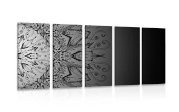 5-częściowy obraz Mandala w wersji czarno-białej - 200x100