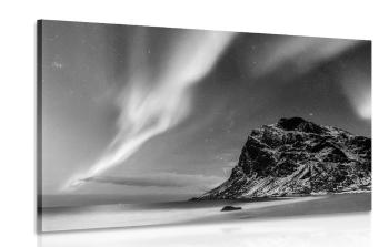 Obraz zorza polarna w Norwegii w wersji czarno-białej - 60x40
