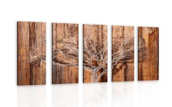 5-częściowy obraz drzewo na drewnianym tle - 100x50