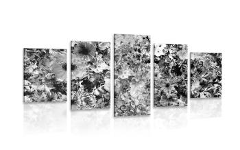 5-częściowy obraz kwiaty w wersji czarno-białej - 200x100
