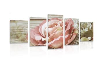 5-częściowy obraz elegancka róża w stylu vintage - 100x50