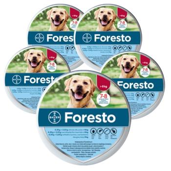 BAYER FORESTO Obroża foresto dla psa przeciw kleszczom i pchłom powyżej 8 kg zestaw 5 szt.