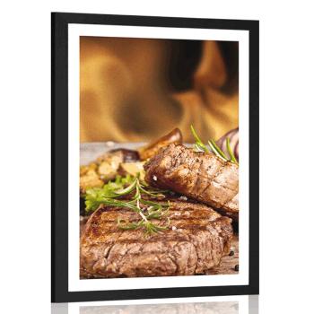 Plakat z passe-partout grillowany stek wołowy - 40x60 white