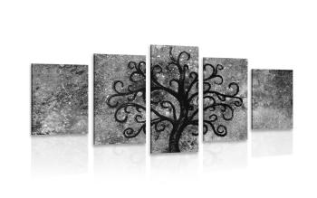 5-częściowy obraz czarno-białe drzewo życia - 100x50