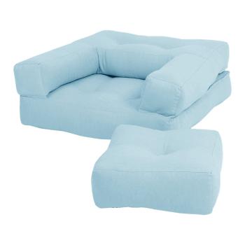 Jasnoniebieski dziecięcy fotel rozkładany z podnóżkiem/pufem Karup Design Mini Cube Light Blue