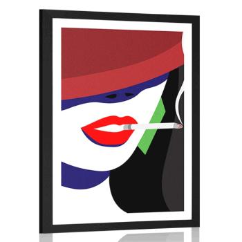 Plakat z passe-partout kobieta w kapeluszu w stylu pop art - 30x45 black