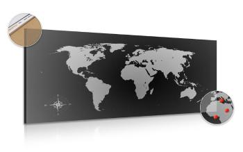 Obraz na korku mapa świata w odcieniach szarości - 100x50  peg