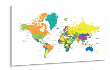 Obraz kolorowa mapa świata na białym tle - 60x40