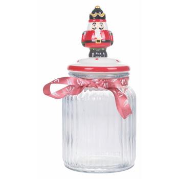 Szklany świąteczny pojemnik na żywność Villa d'Este Nutcracker, wys. 25,5 cm