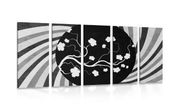 5-częściowy obraz azjatycki grunge tło w wersji czarno-białej - 200x100