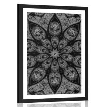 Plakat z passe-partout hipnotyczna Mandala w czerni i bieli - 60x90 white