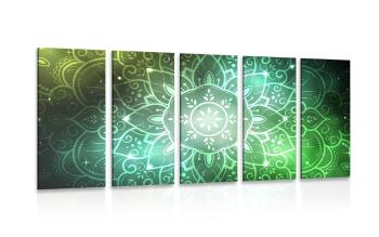 5-częściowy obraz Mandala z galaktycznym tłem w odcieniach zieleni - 200x100