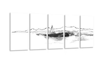 5-częściowy obraz jacht nad morzem w czarnobiałym kolorze