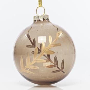 Eurolamp Dekoracje świąteczne szklana brązowa przezroczysta kula z listkami rose gold, 8 cm, zestaw 4 szt.